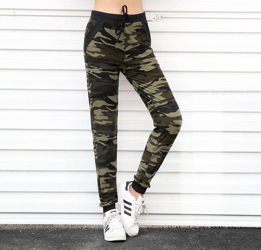 European and American ladies drawstring waist camouflage pencil pants Slim skinny stretch camouflage pants