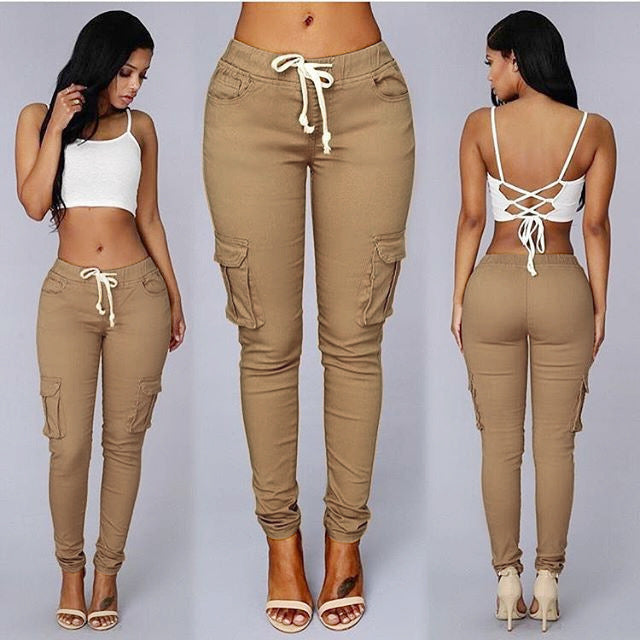 Europe and the United States hot selling women's multi-bag drawstring lacing casual pants