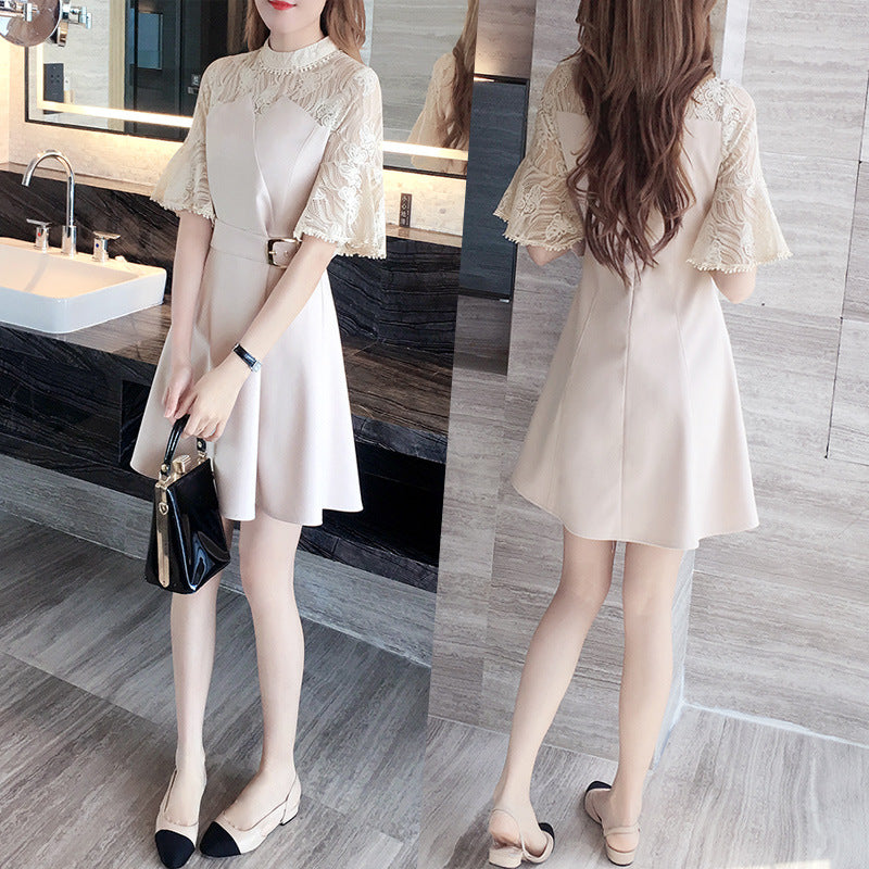 New temperament commuter Korean fashion women's short-sleeved A-line skirt dress