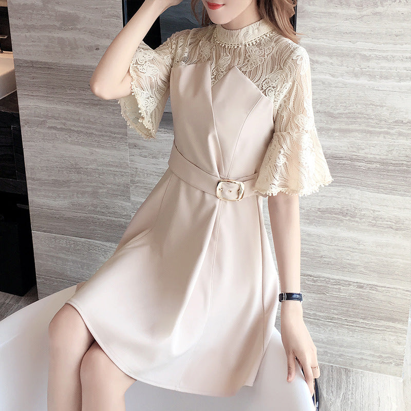 New temperament commuter Korean fashion women's short-sleeved A-line skirt dress