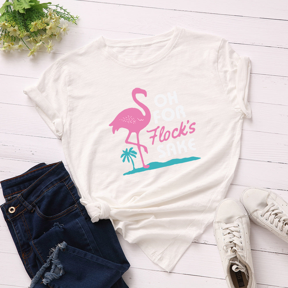 European and American summer flamingo creative t-shirt