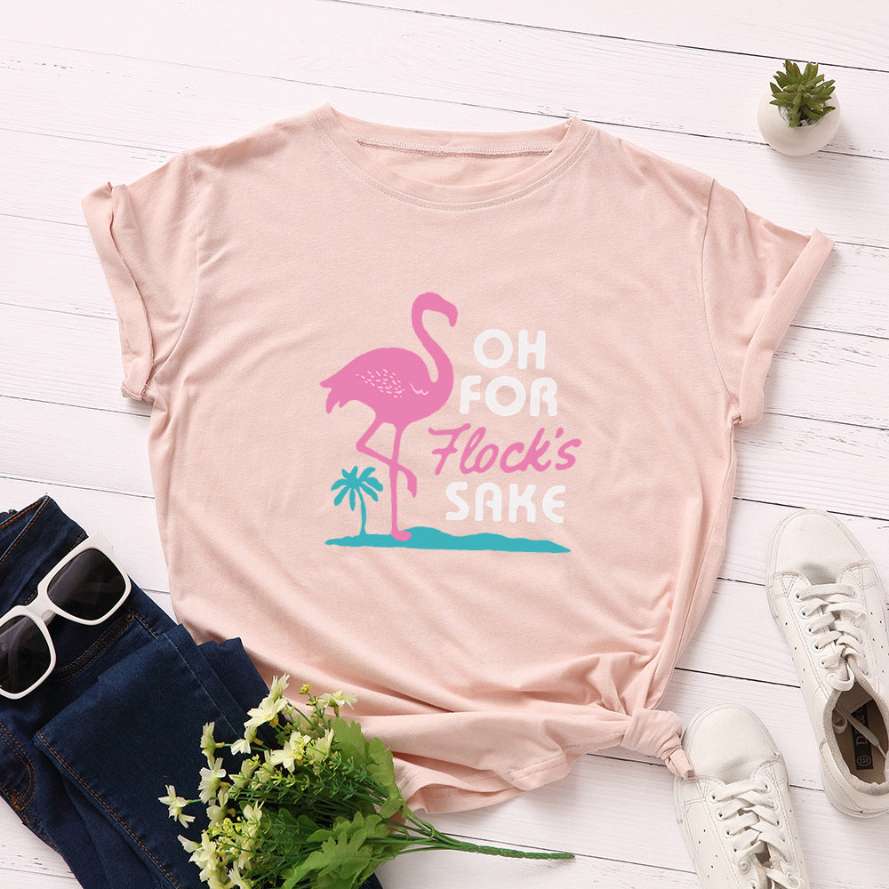 European and American summer flamingo creative t-shirt