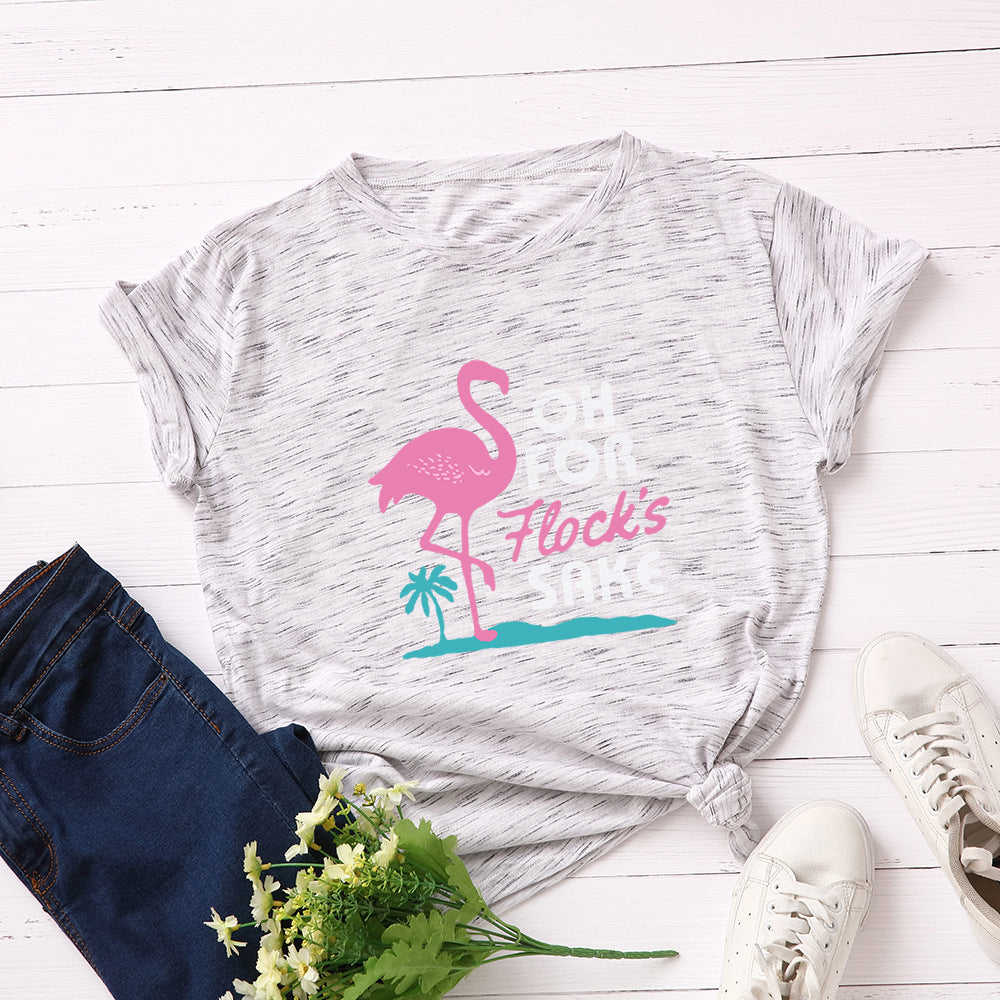 European and American summer flamingo creative t-shirt