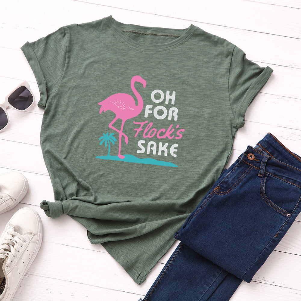 European and American summer flamingo creative t-shirt