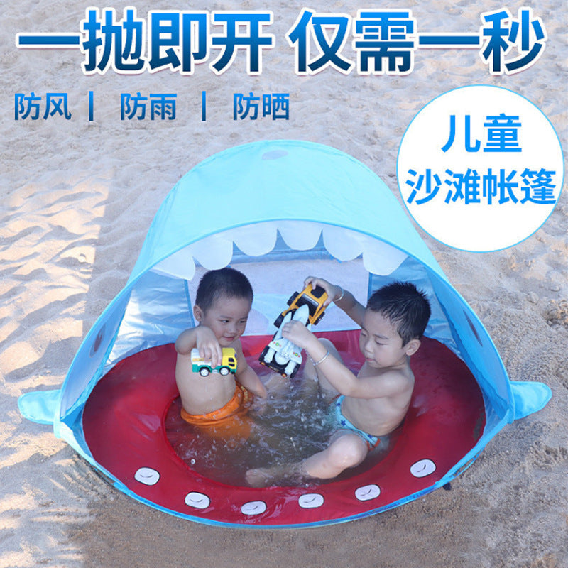 Shark Shape Play Tent Beach Tent UV-protecting Speed Open Baby   Sunshelter with Pool Kids Outdoor Toys Camping Sunshade Awning