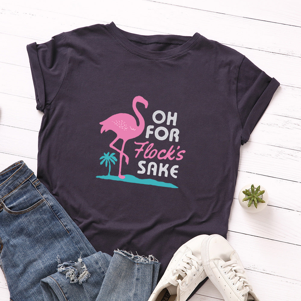 European and American summer flamingo creative t-shirt