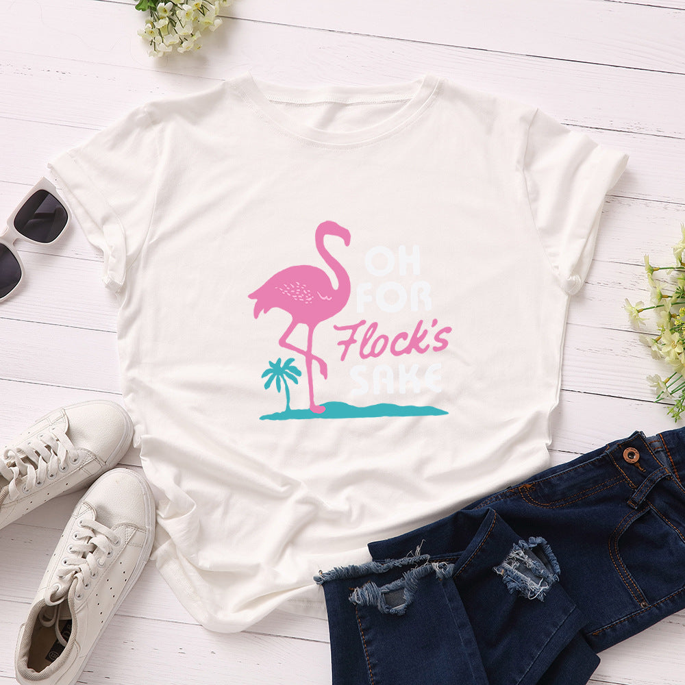 European and American summer flamingo creative t-shirt