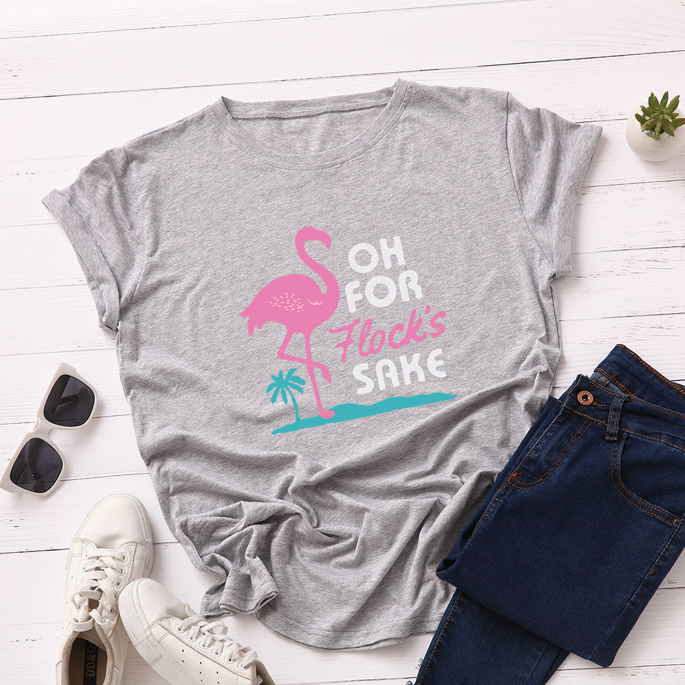 European and American summer flamingo creative t-shirt