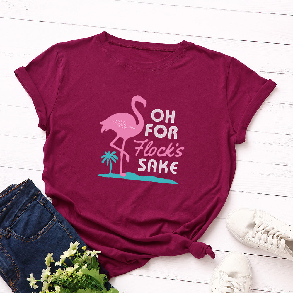 European and American summer flamingo creative t-shirt