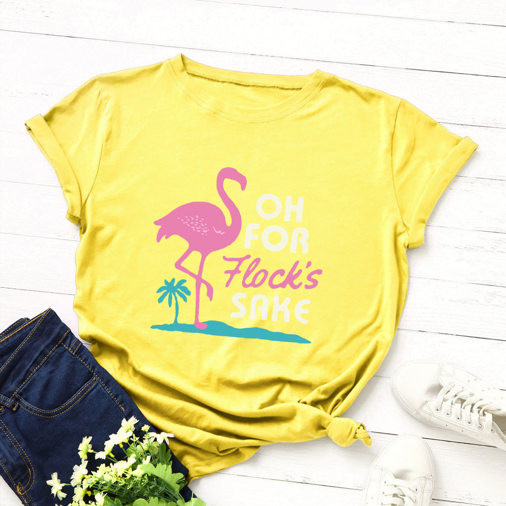 European and American summer flamingo creative t-shirt