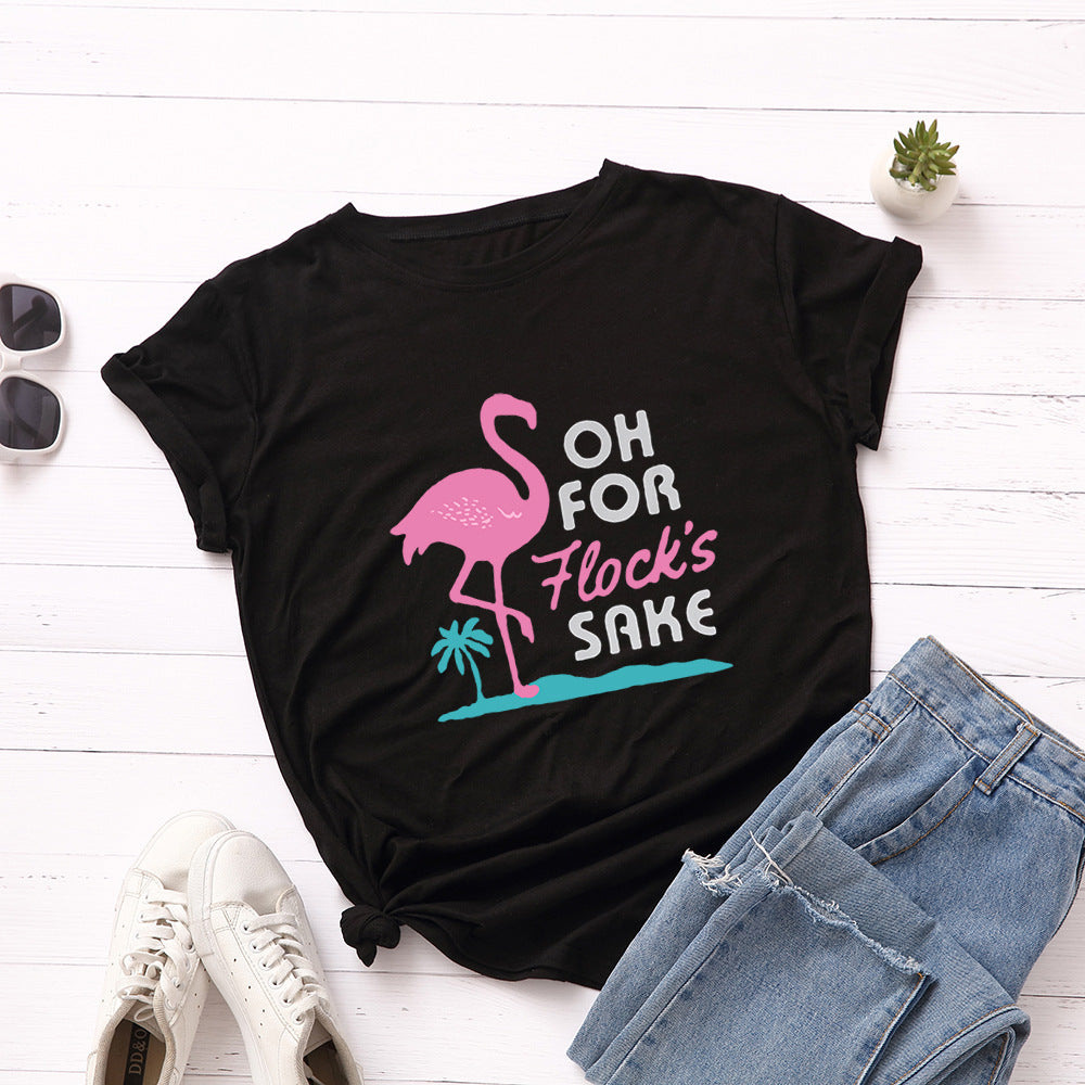 European and American summer flamingo creative t-shirt