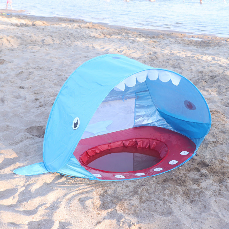 Shark Shape Play Tent Beach Tent UV-protecting Speed Open Baby   Sunshelter with Pool Kids Outdoor Toys Camping Sunshade Awning