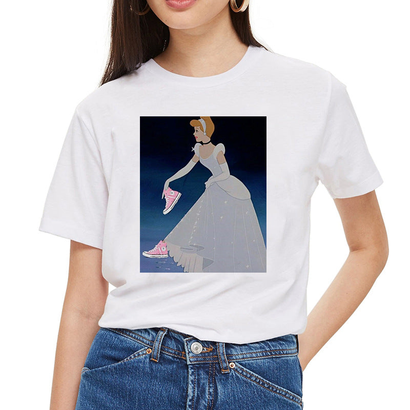 Spoof Cinderella Cotton O-Neck Sexy Princess T-Shirt Print Casual Short Sleeve Women Tshirt