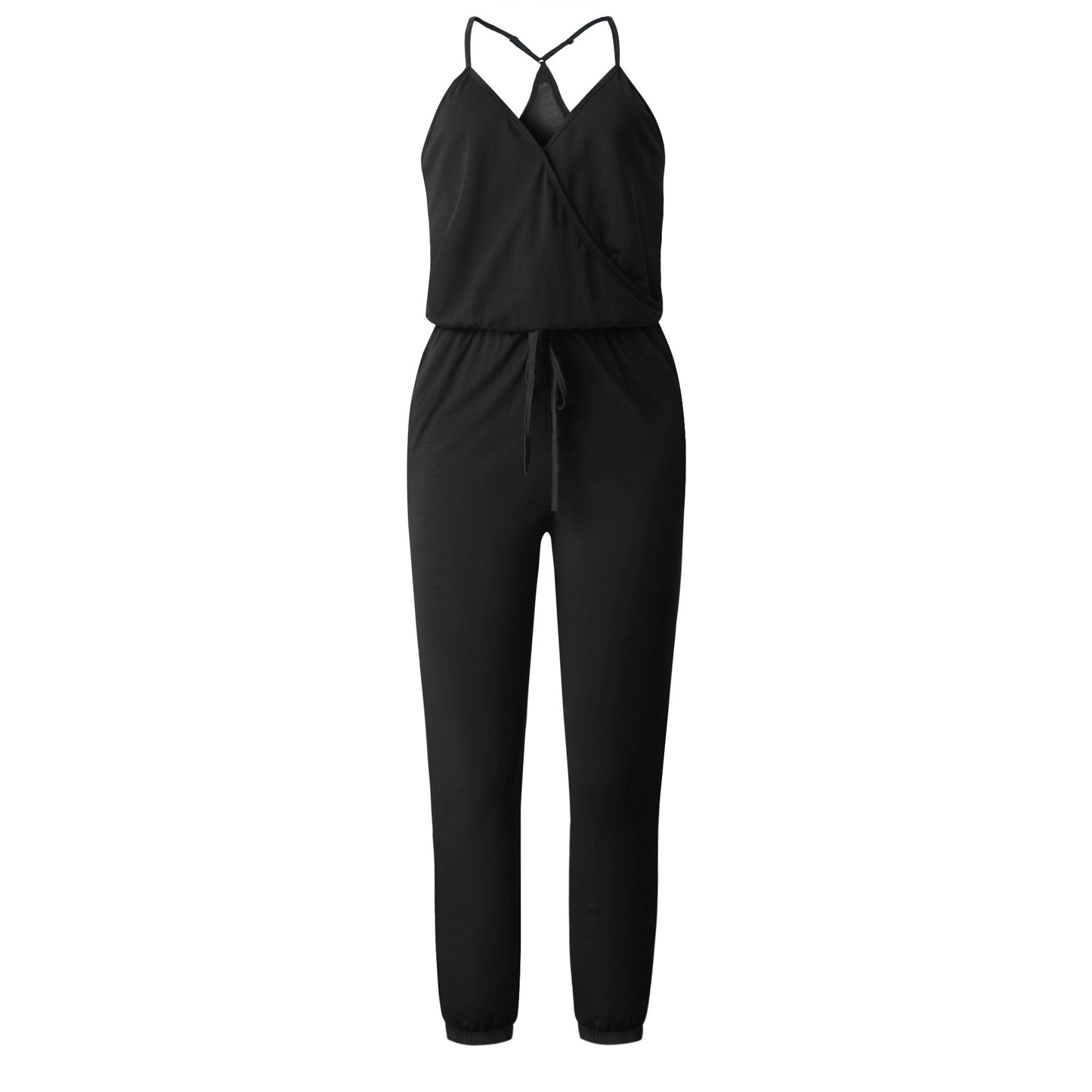 European and American sexy suspender V-neck pocket women's jumpsuit