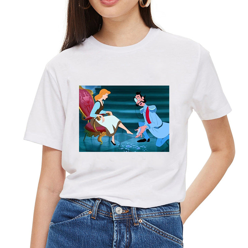 Spoof Cinderella Cotton O-Neck Sexy Princess T-Shirt Print Casual Short Sleeve Women Tshirt