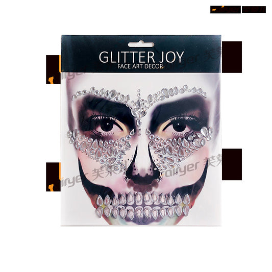 New Halloween Face Stickers Horror Acrylic Rhinestone Tattoo Stickers Green Tattoos Funny Face Makeup