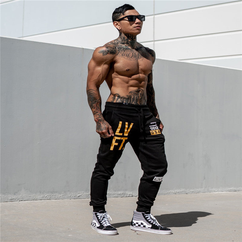 European and American muscle training fitness sports trousers men's breathable slim fit footwear pants