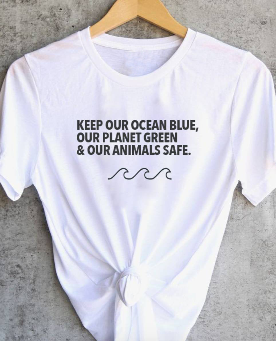 European and American hot sale keep our ocean blue letter printing men and women cotton T-shirt short sleeve