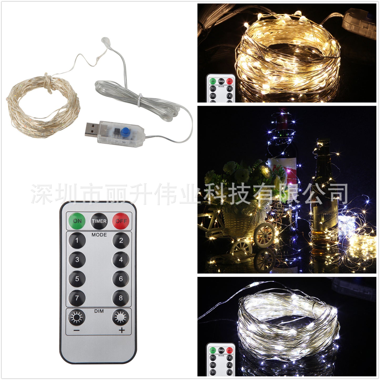 LED Copper Wire String Light 5m 10m 8 Function Waterproof Battery Box 8 Function USB Silver Wire Christmas Lighting Lantern