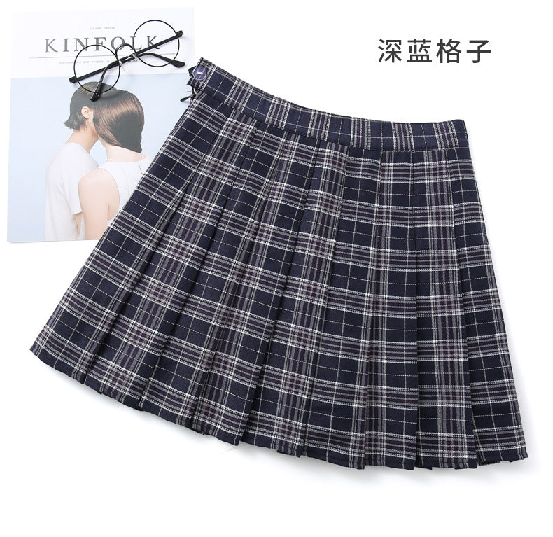 Four seasons plaid skirt college wind pleated a-line skirt