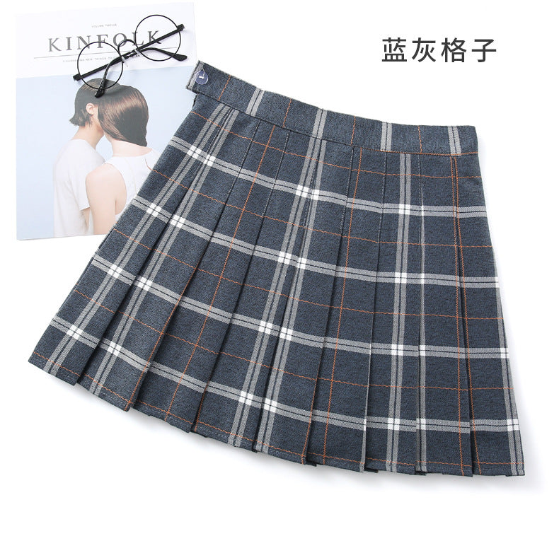 Four seasons plaid skirt college wind pleated a-line skirt