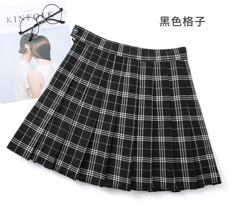 Four seasons plaid skirt college wind pleated a-line skirt