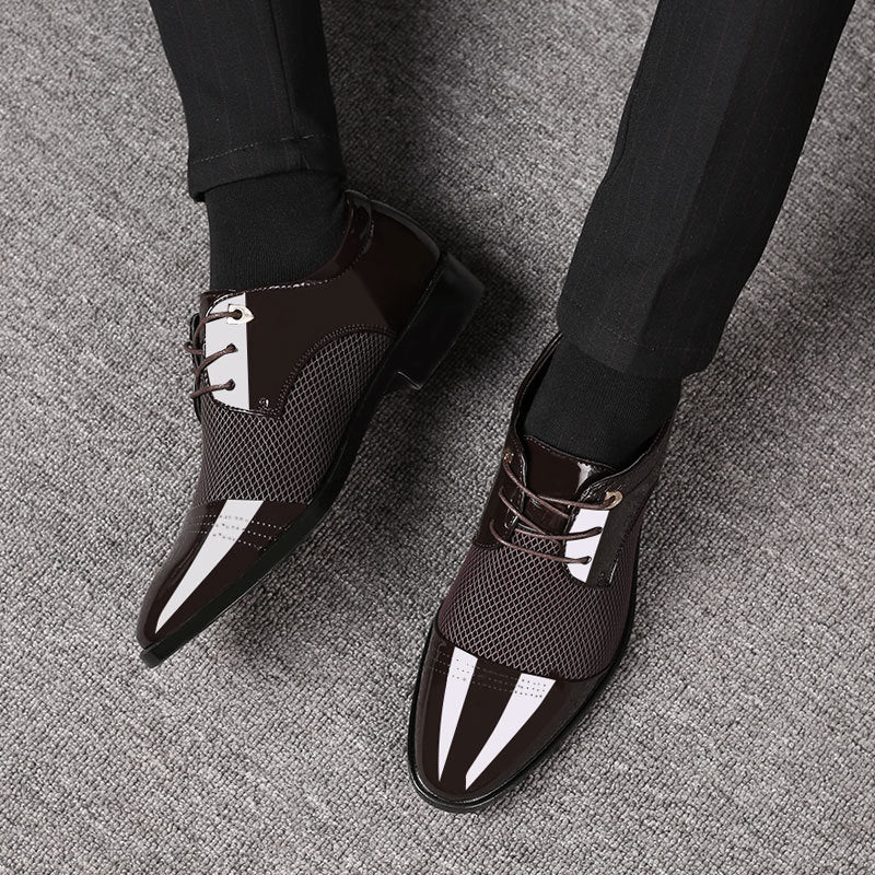 European and American men's leather shoes British shiny pointed leather shoes