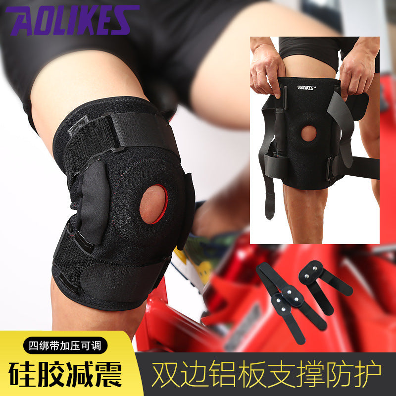 AOLIKES Knee Brace Polycentric Hinges Professional Sports Safety Knee Support Black Knee Pad Guard Protector Strap joelheira