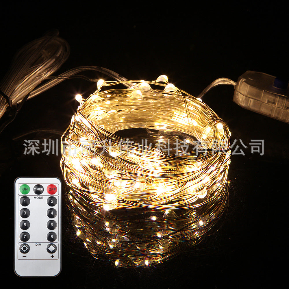 LED Copper Wire String Light 5m 10m 8 Function Waterproof Battery Box 8 Function USB Silver Wire Christmas Lighting Lantern