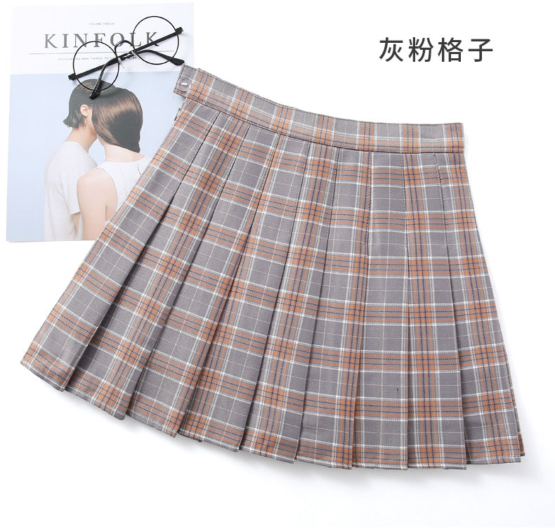 Four seasons plaid skirt college wind pleated a-line skirt