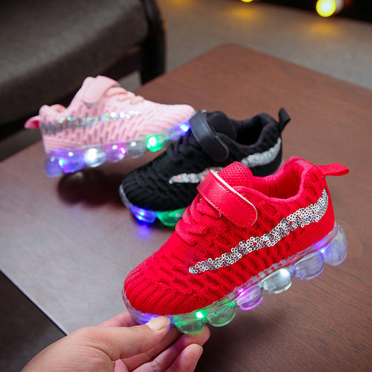 LED light children's shoes boys casual sports shoes girls soft bottom light shoes crystal shoes