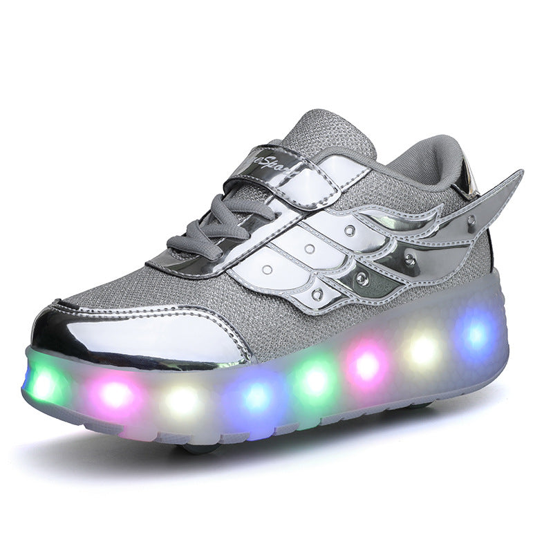 Cross-border two-wheeled Heelys shoes for children, smooth roller shoes, boys and girls, skates, lights, wheel shoes