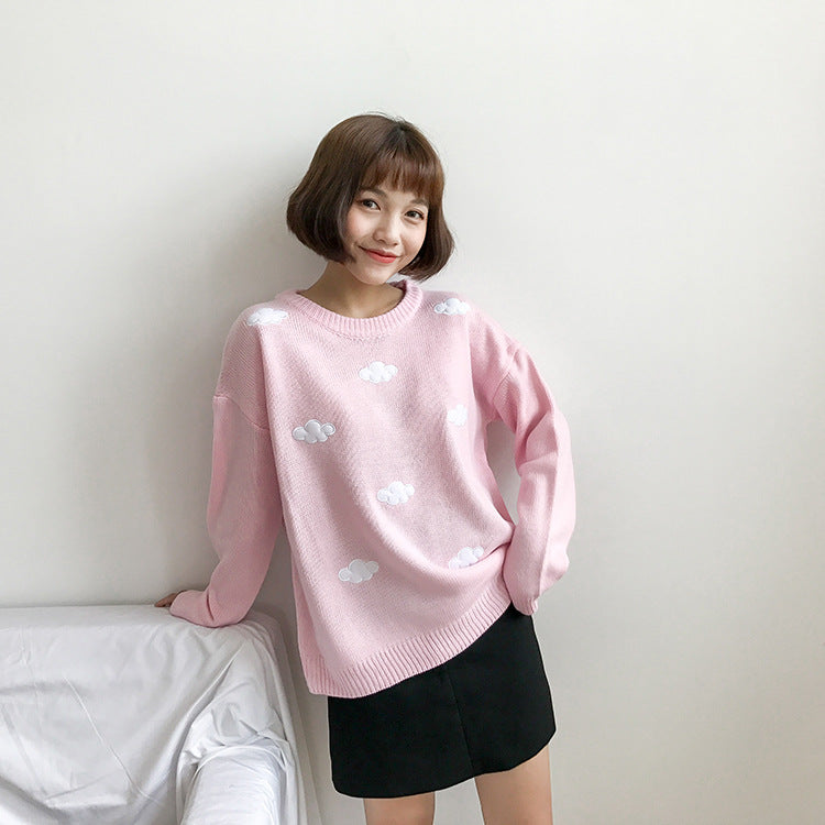 Korean version of the small fresh and sweet cloud loose pullover sweater long-sleeved knitted sweater top