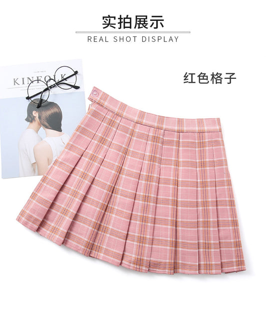 Four seasons plaid skirt college wind pleated a-line skirt