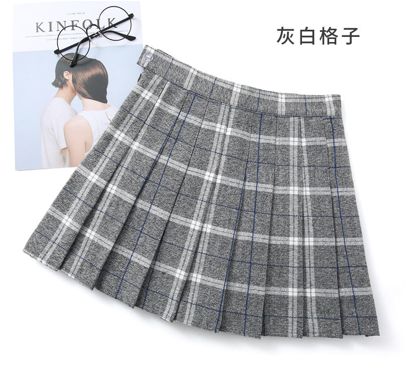 Four seasons plaid skirt college wind pleated a-line skirt