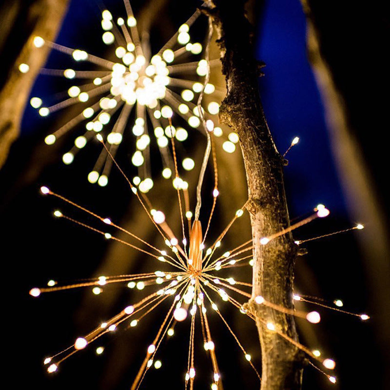 Cross-border led fireworks light solar light string Christmas explosion light fireworks copper wire lights outdoor garden decoration