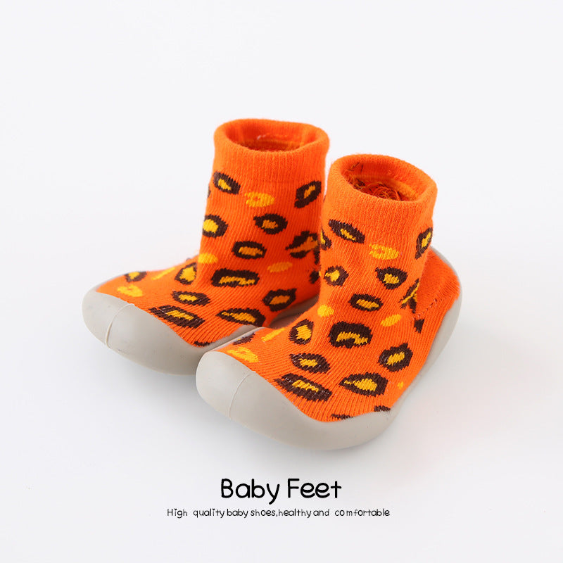 Korean version of the autumn and winter models of leopard children's soft bottom indoor shoes breathable non-slip socks shoes