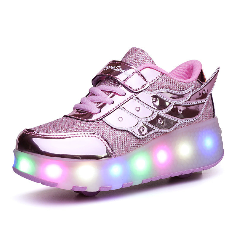 Cross-border two-wheeled Heelys shoes for children, smooth roller shoes, boys and girls, skates, lights, wheel shoes