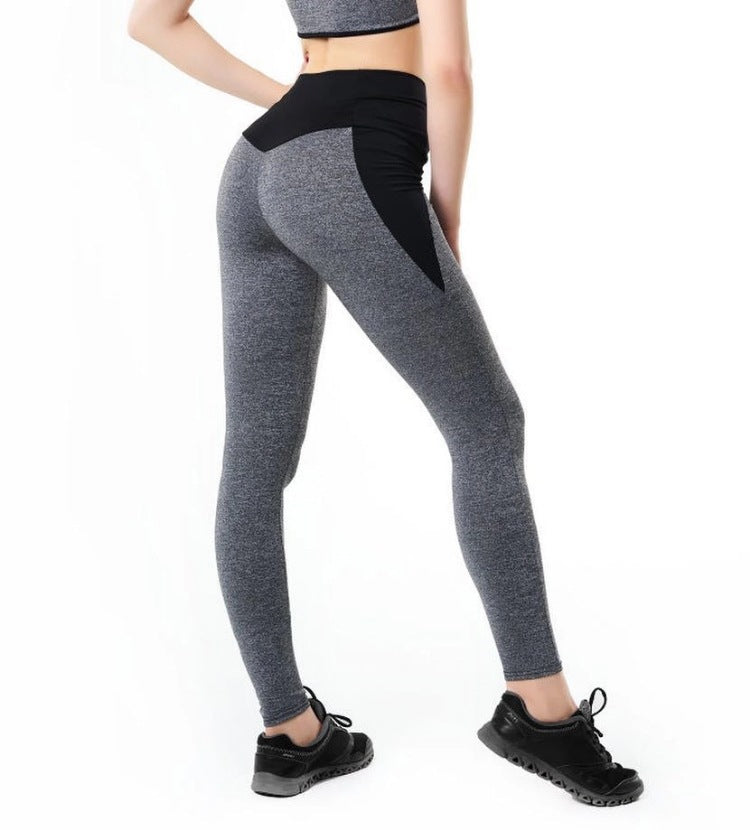 New female sports black gray stitching slim hips slim yoga leggings