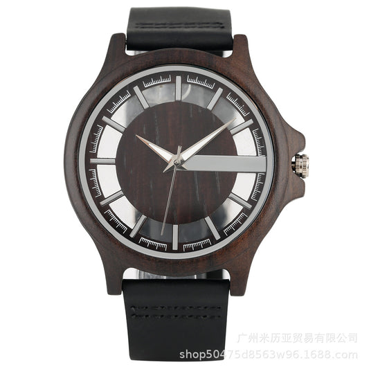New fashion zebra walnut hollow transparent wooden watch, men's quartz casual watch
