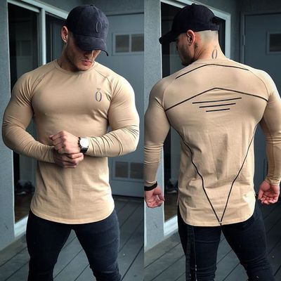 Muscle fitness running men's autumn new t-shirt sports leisure outdoor training tight long-sleeved pullover T-shirt