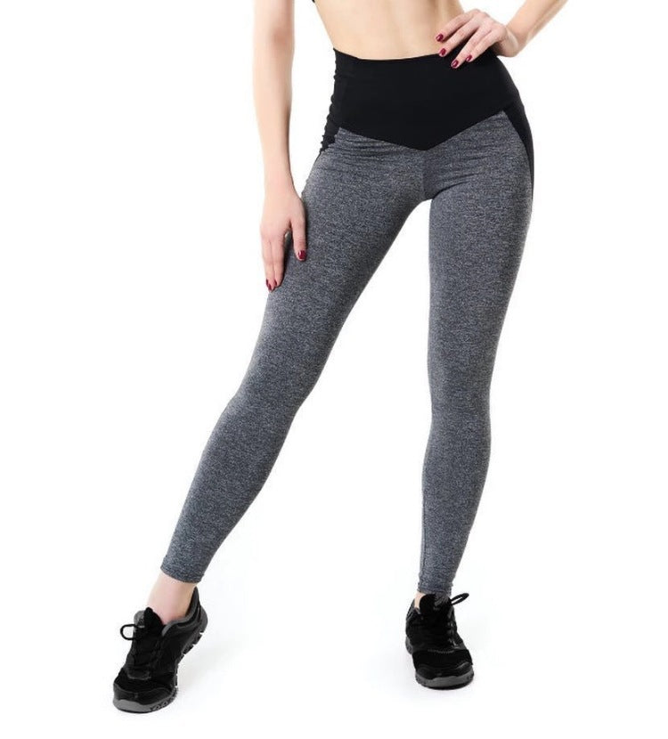 New female sports black gray stitching slim hips slim yoga leggings