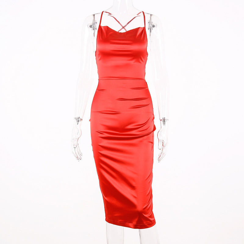 European and American sexy strapless sling fashion high elastic backless dress