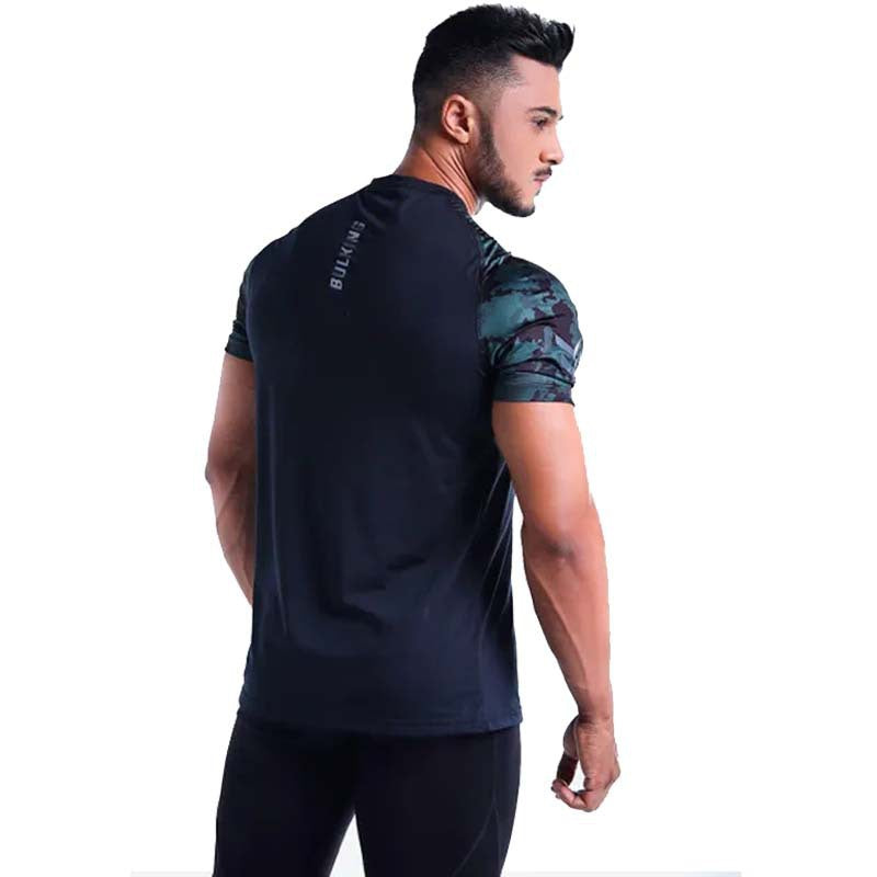 European and American new quick-drying camouflage fitness short-sleeved men's breathable Slim muscle brother sports running mesh T-shirt