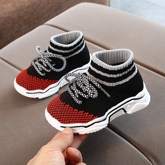 Korean sports shoes baby flying knit casual running boots