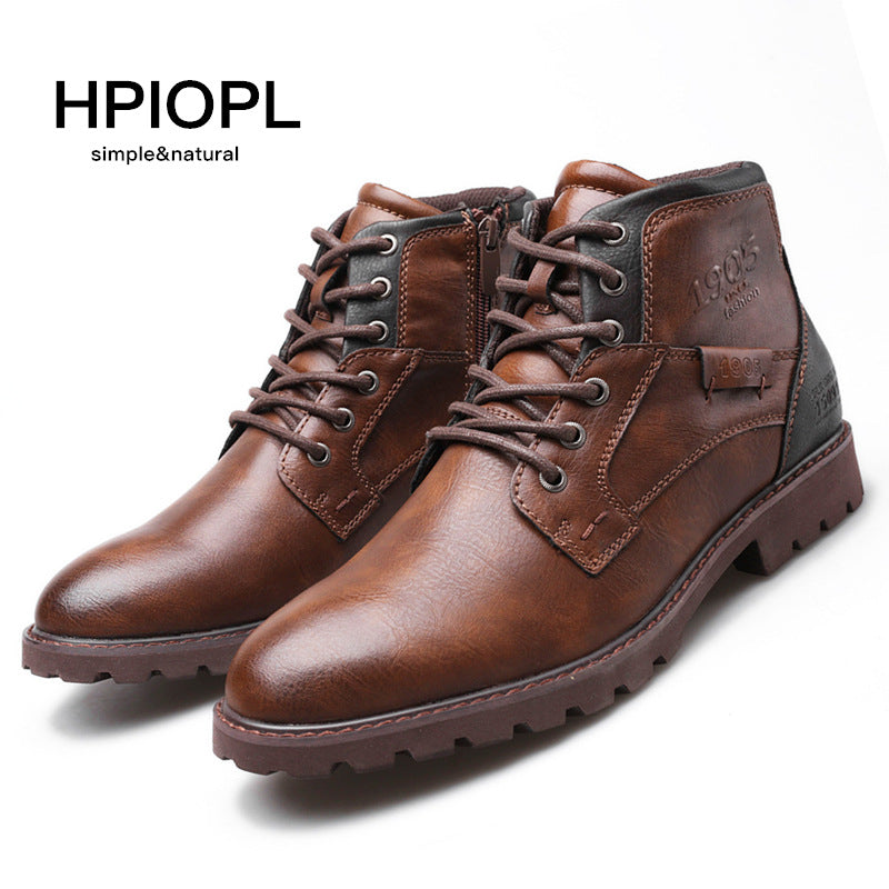 HPIOPL Martin boots men's boots zipper short boots men's shoes high-top shoes retro desert tooling boots