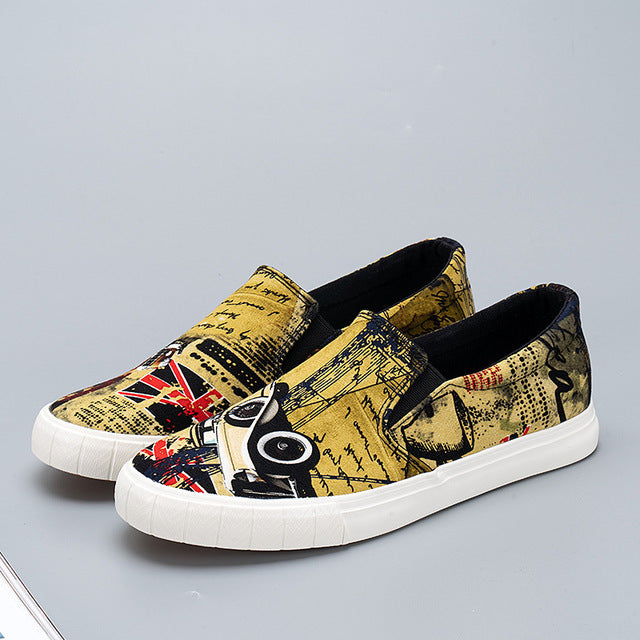 New canvas shoes men's all-match lazy shoe covers feet low-cut graffiti printing driving shoes