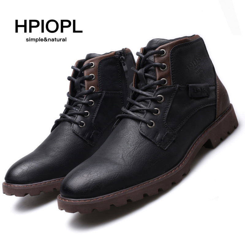 HPIOPL Martin boots men's boots zipper short boots men's shoes high-top shoes retro desert tooling boots