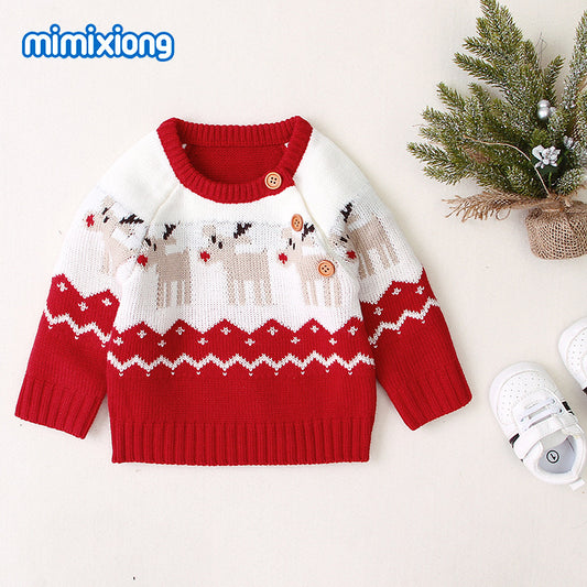 ins hot sale boys and girls knitted cartoon Christmas elk sweater