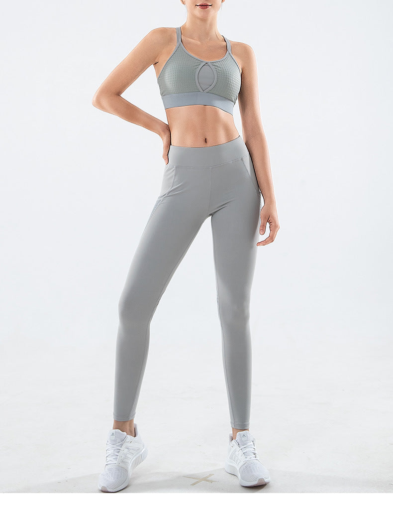 New style yoga suit running sports fitness beautiful back bra tight-fitting hip pants two-piece set